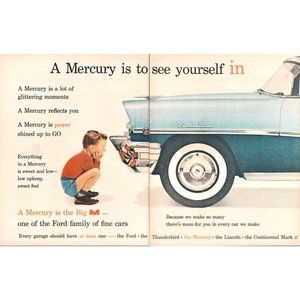 1956 Mercury Montclair 2 Page Vintage Print Ad Little Boy Redhead Big M Wall Art